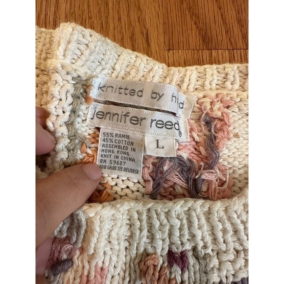 Vintage Jennifer Reed Hand Knit Cottage Core Floral Sweater Large White - Picture 3 of 6